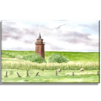 Leinwand 30 x 20 cm Keilrahmen Canvas-Leinen Aquarell Kunst Druck Kunstdruck Strandkorb Sonnenuntergang Dänemark Nordsee Dagebüll Leuchtturm mit Schafe - DB2